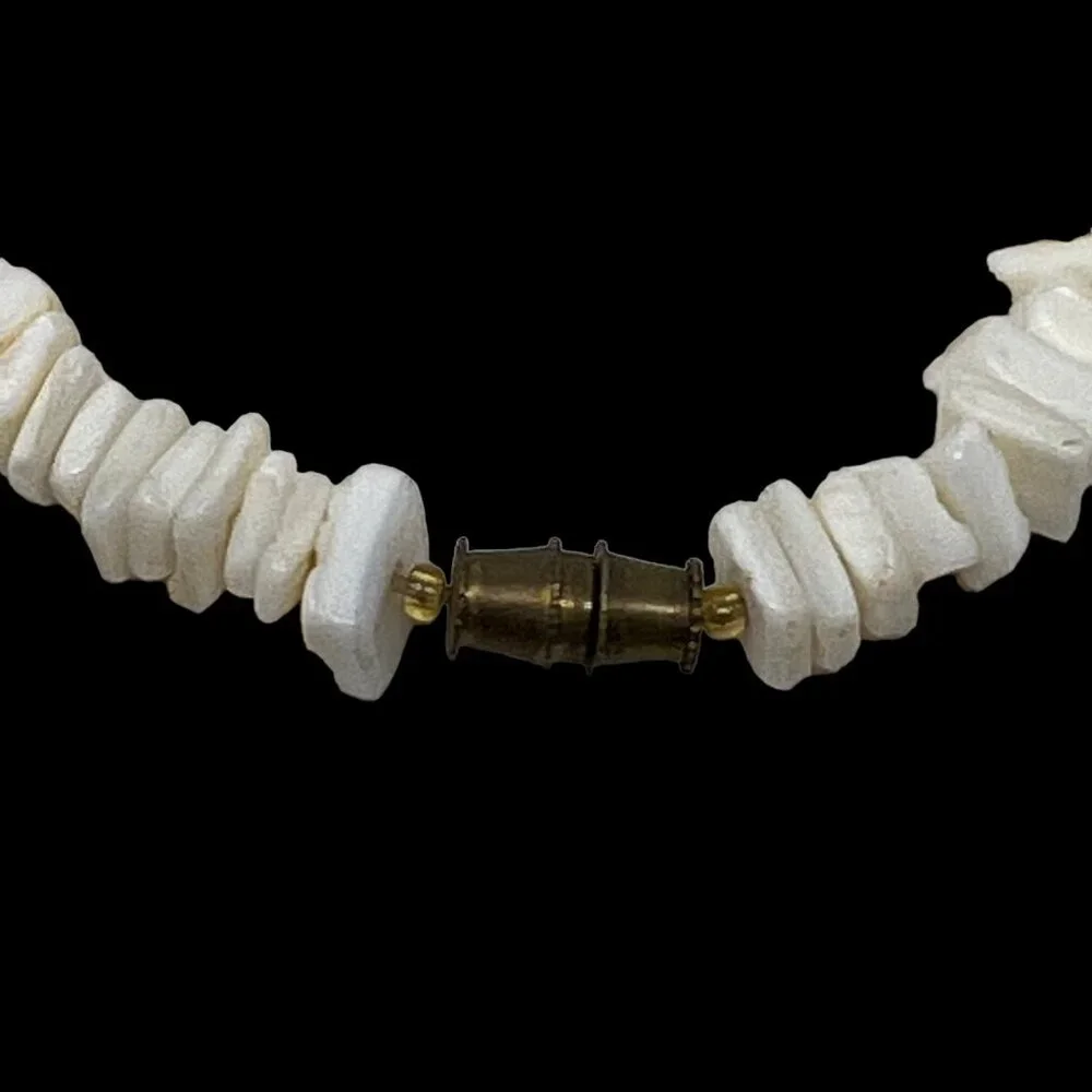 Vintage Beaded Necklace White Clear‎ Glass Beads Gold Tone Barrel Clasp